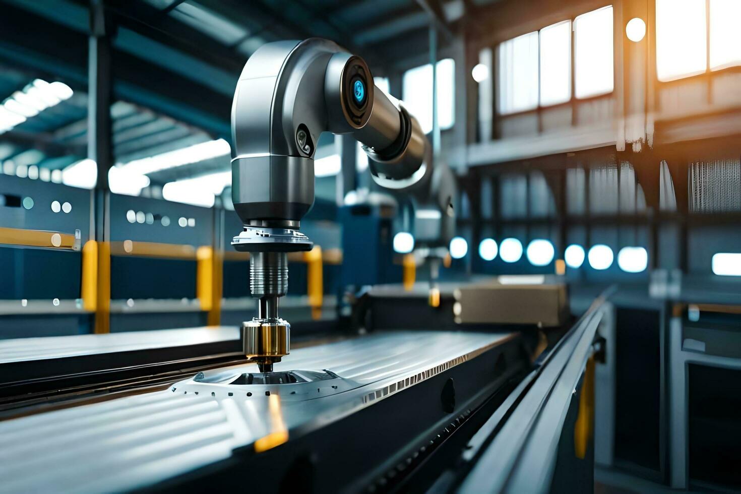 a robotic arm is working on a machine in a factory. AI-Generated photo