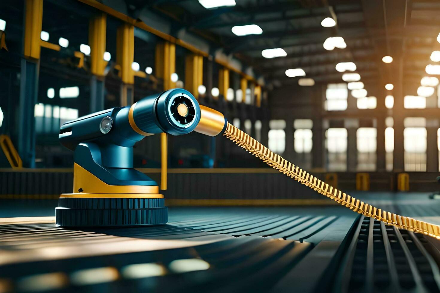 a robot is holding a hose in a factory. AI-Generated photo