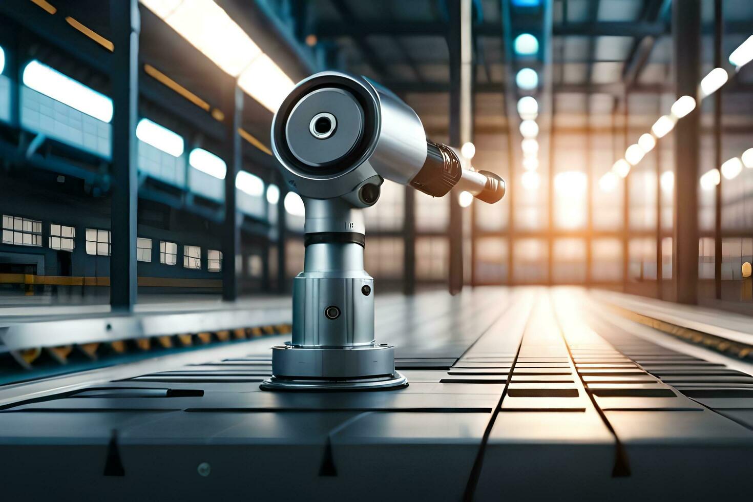 a robot is sitting on a conveyor belt in a factory. AI-Generated photo