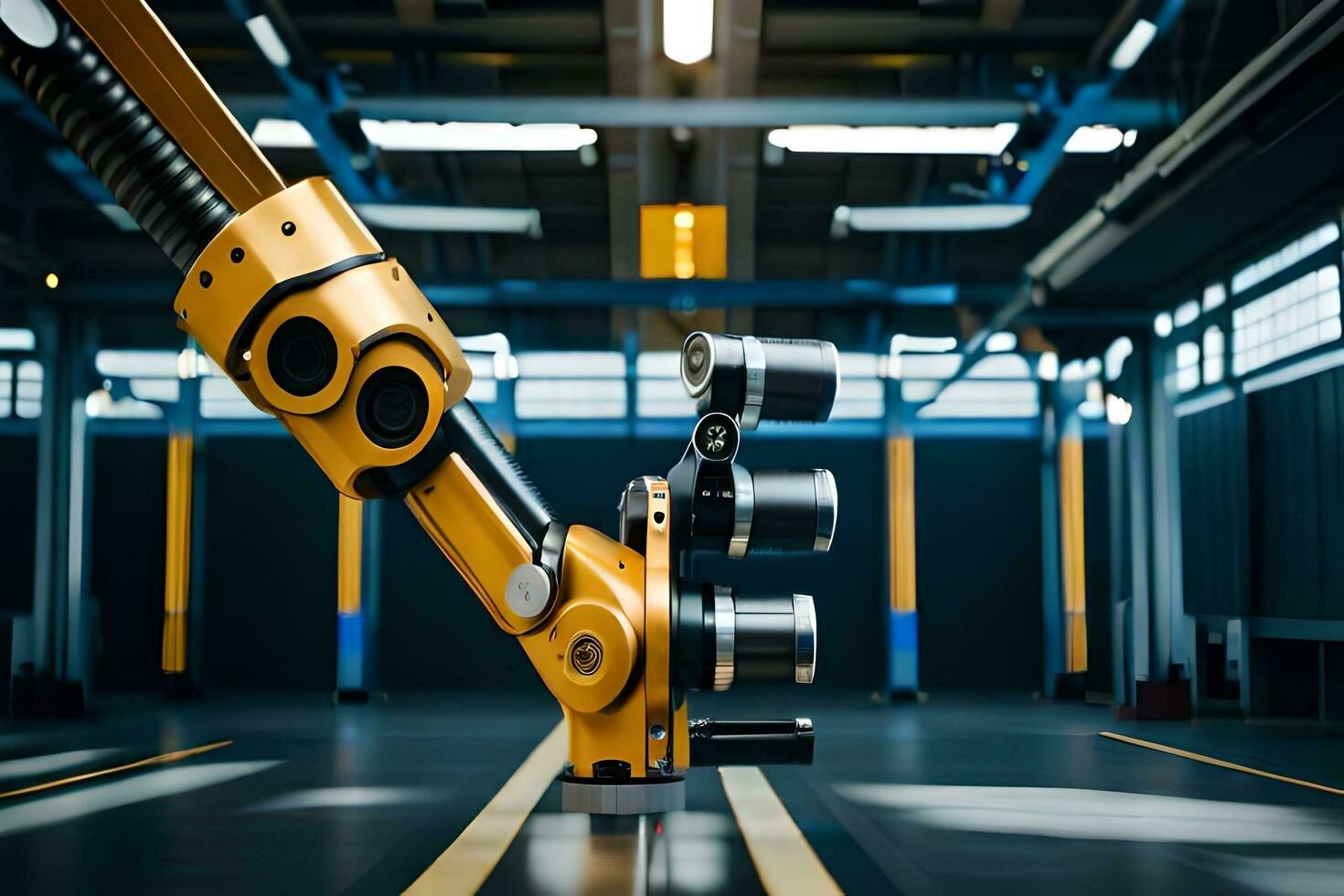 a robotic arm is in the middle of a factory. AI-Generated photo