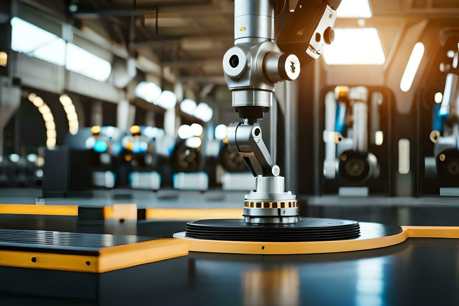 a robotic arm is working on a machine in a factory. AI-Generated photo