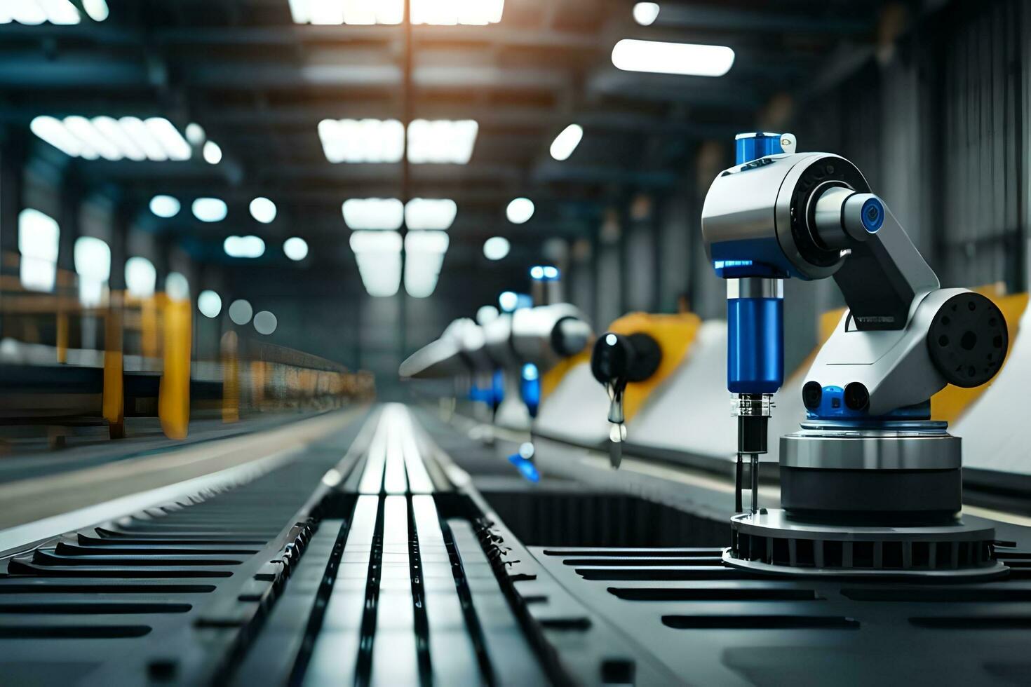 industrial robots in a factory. AI-Generated photo