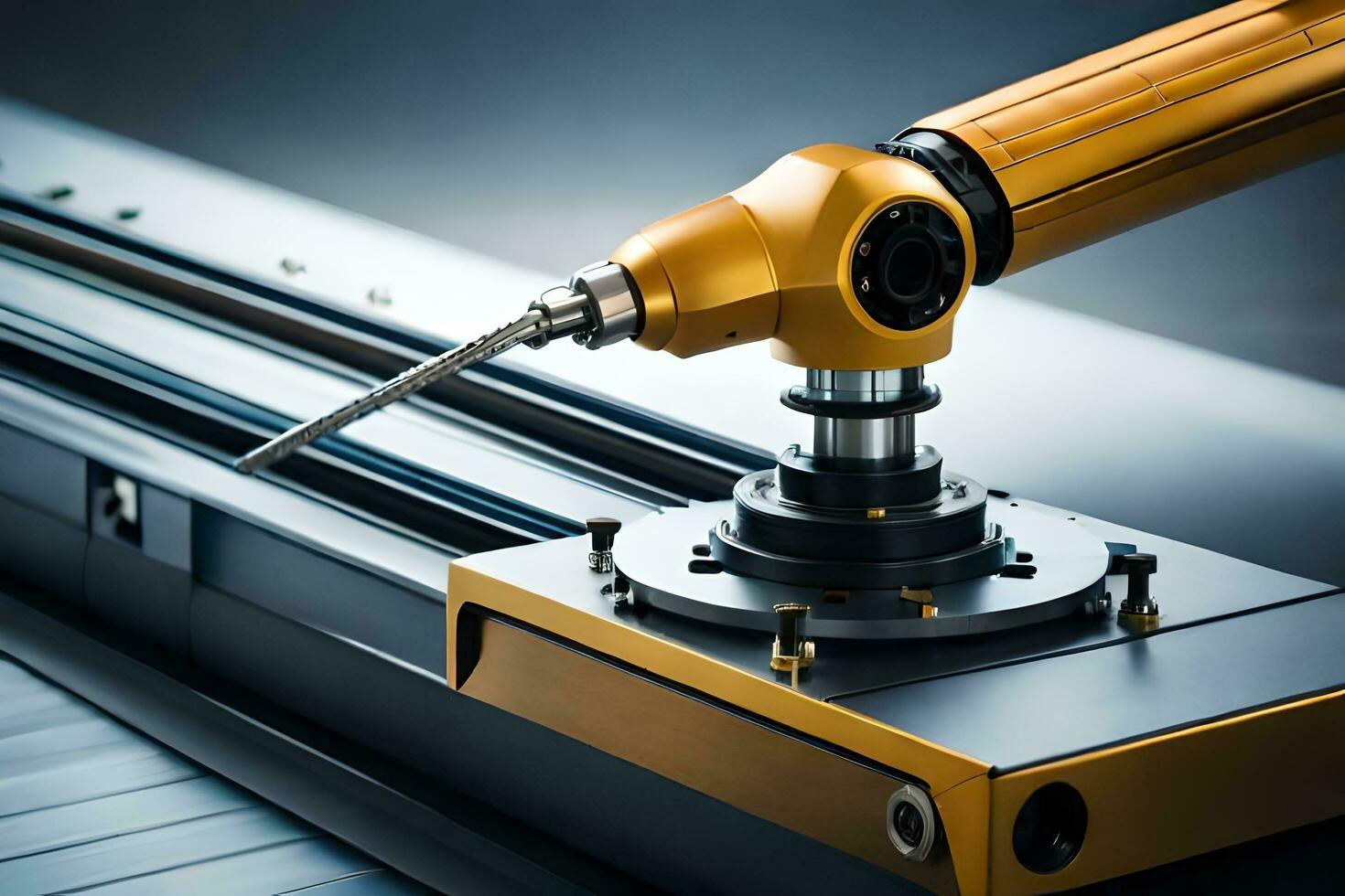 a machine is holding a metal rod on a table. AI-Generated photo