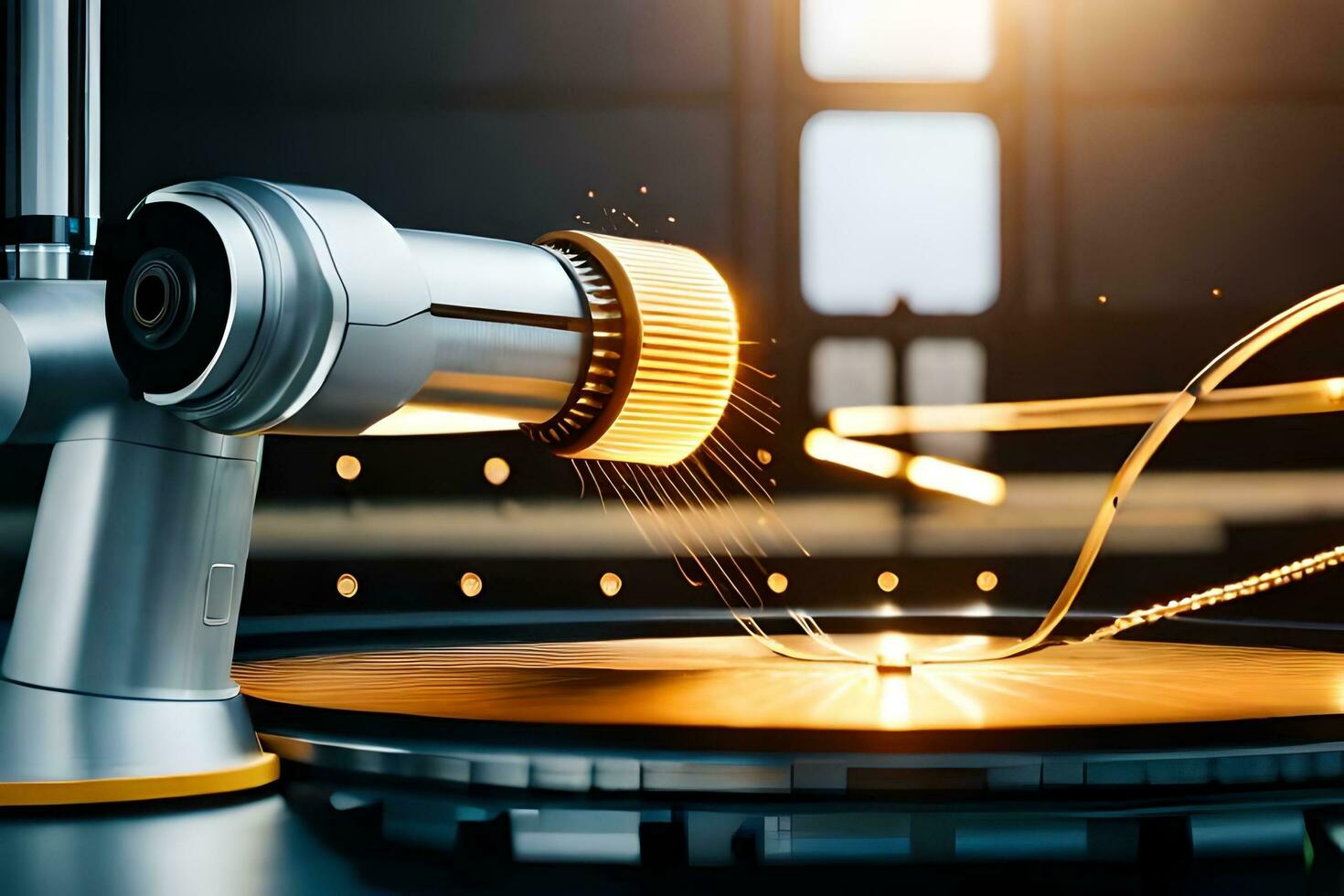 a machine is making a metal disc with sparks. AI-Generated photo