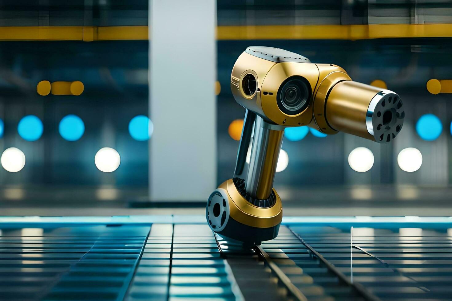 a robotic arm on a conveyor belt in a factory. AI-Generated photo