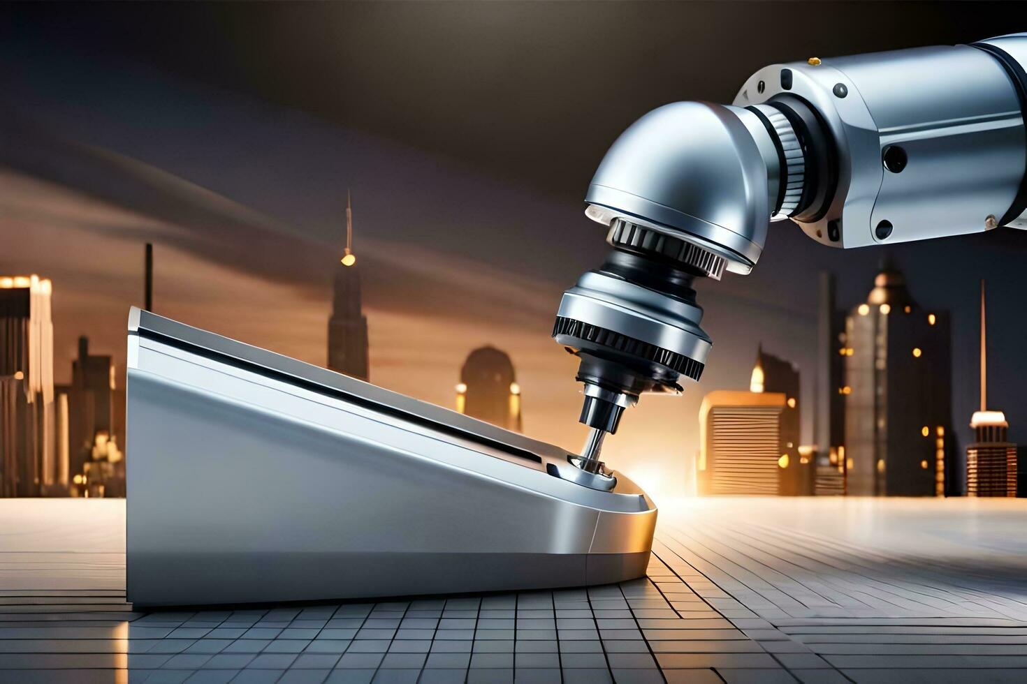 a robotic arm is holding a metal object. AI-Generated photo