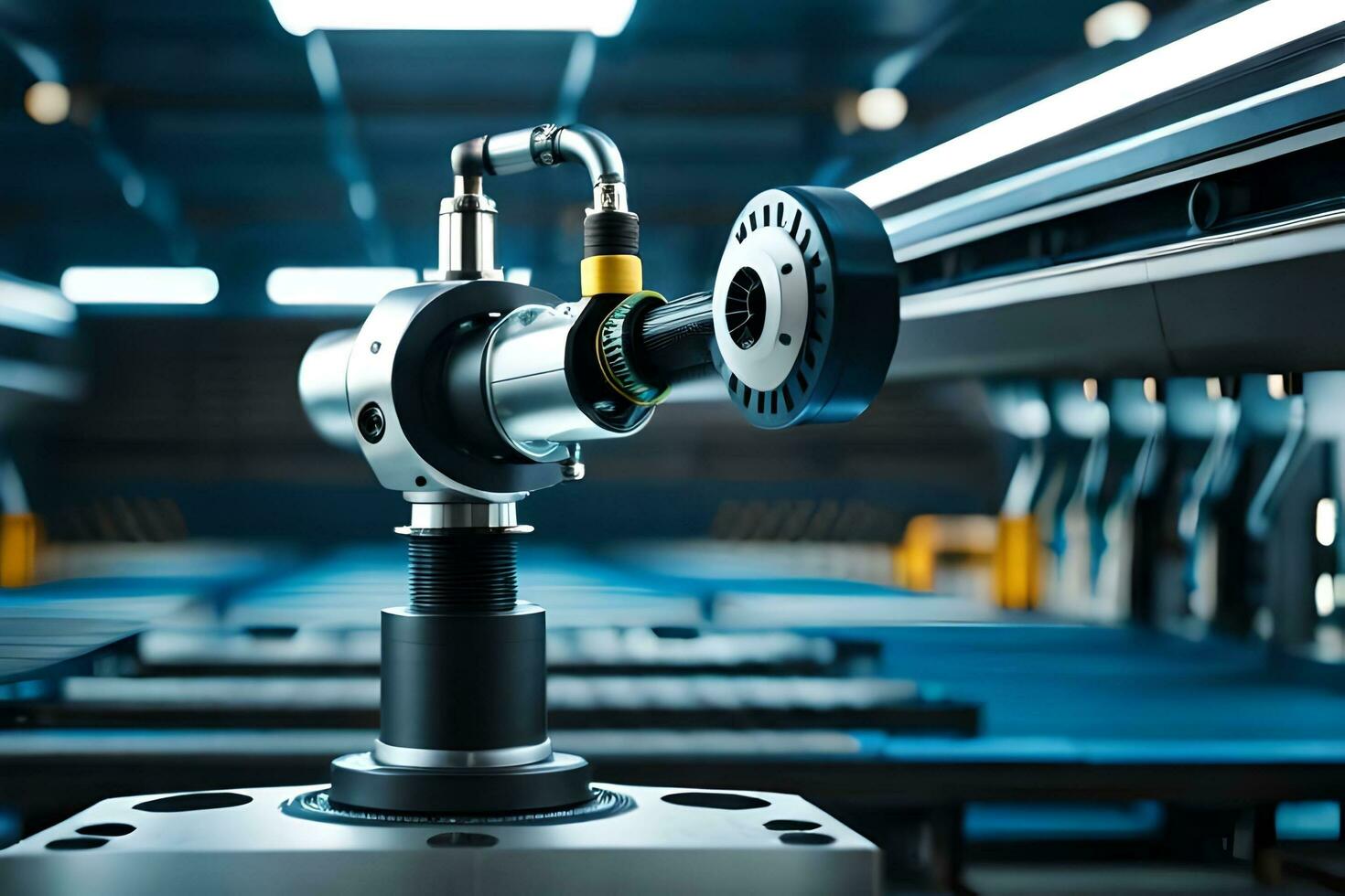 a robot is sitting on a machine in a factory. AI-Generated photo