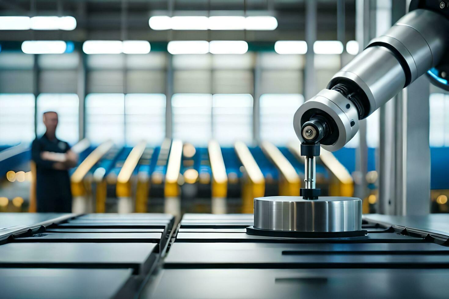 a robotic arm is working on a machine in a factory. AI-Generated photo