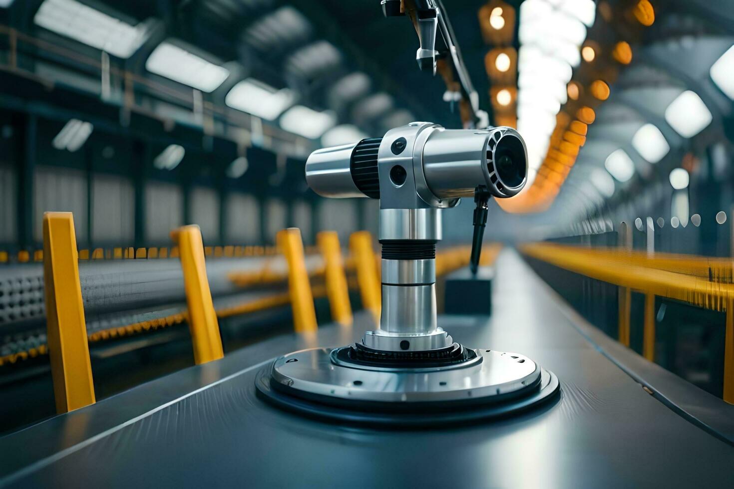 a robotic arm is sitting on a conveyor belt. AI-Generated photo