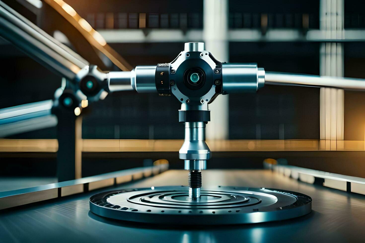 a machine is on a table with a metal object. AI-Generated photo
