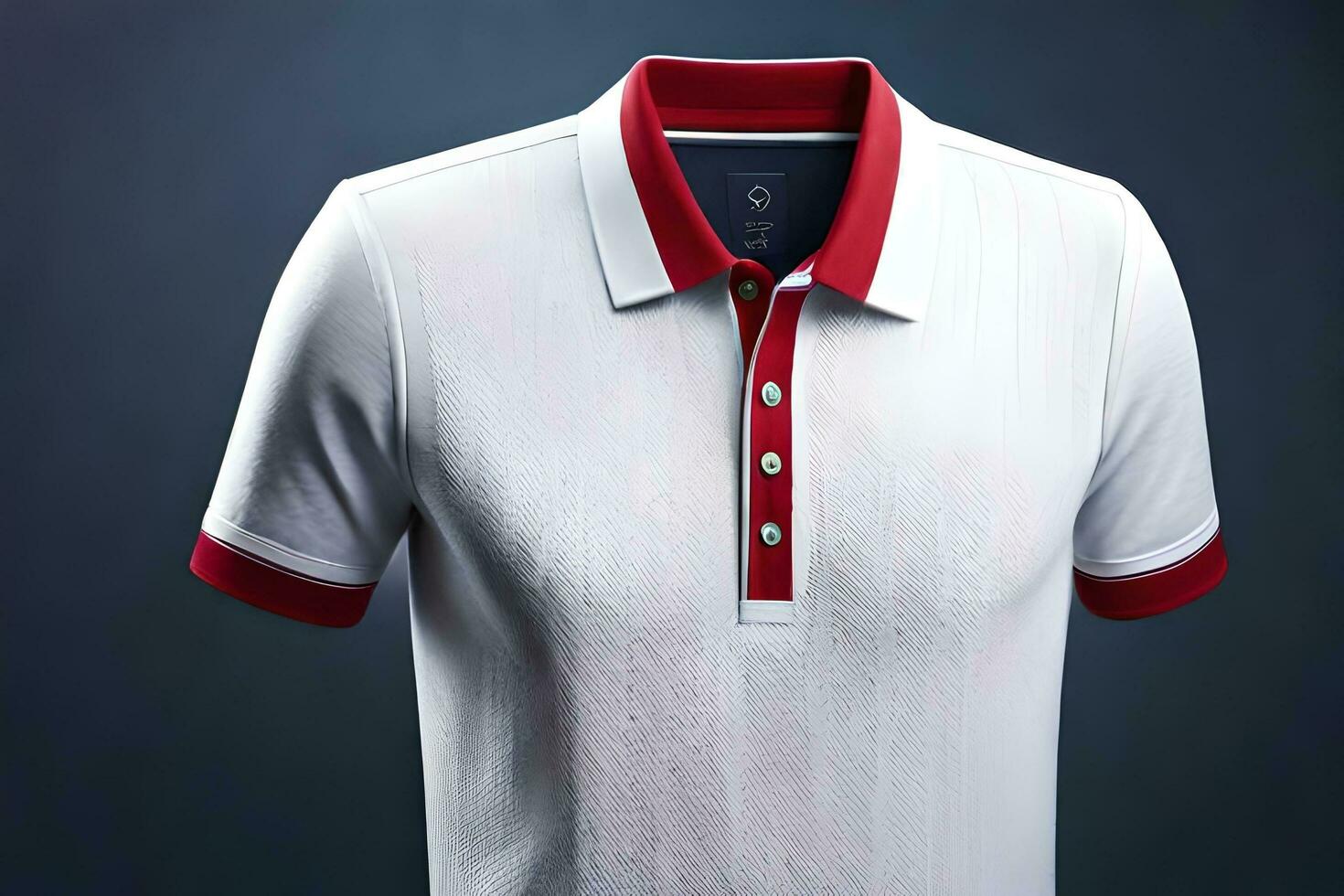 a white polo shirt with red trim. AI-Generated photo
