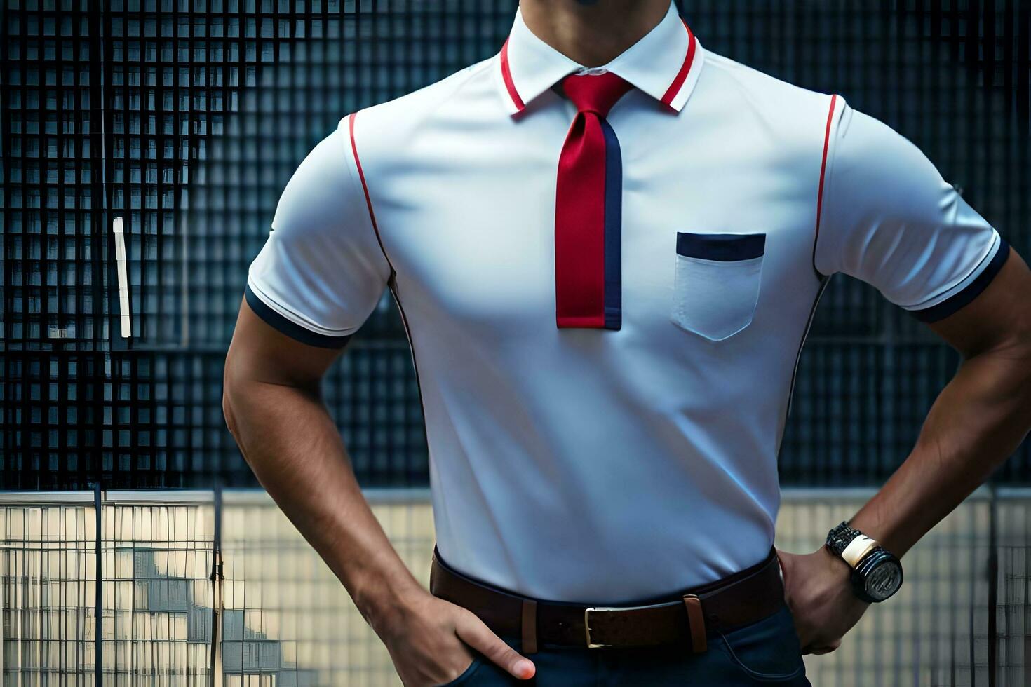 un hombre en un blanco camisa y rojo atar. generado por ai foto