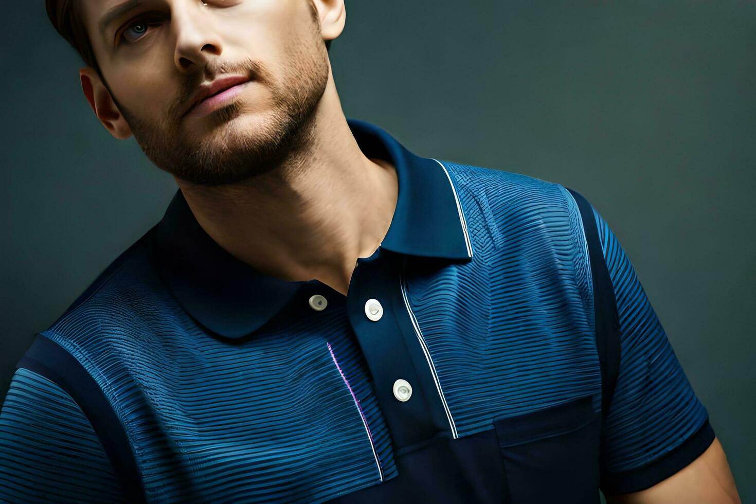 a man in a blue polo shirt and blue jeans. AI-Generated photo