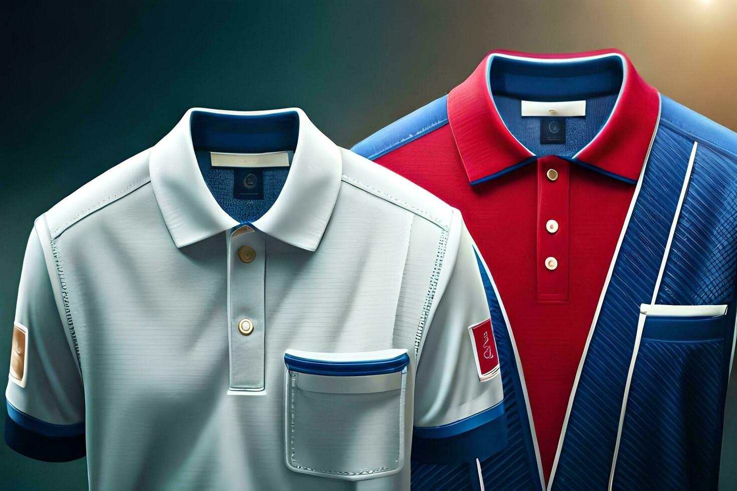 two men's polo shirts with red, white and blue. AI-Generated photo