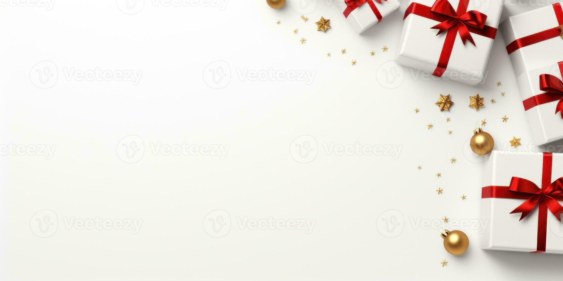 Merry Christmas. Modern Christmas flat lay. white background .Generative AI photo