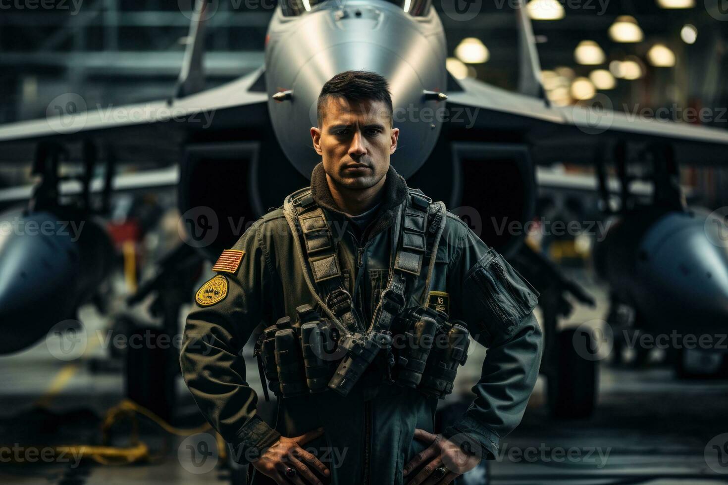 fighter plane pilot and fighter, military plane pilot, generative AI. photo
