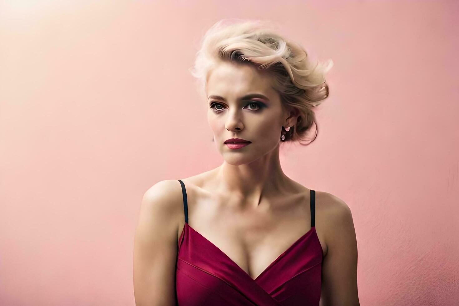 a beautiful blonde woman in a red dress. AI-Generated photo
