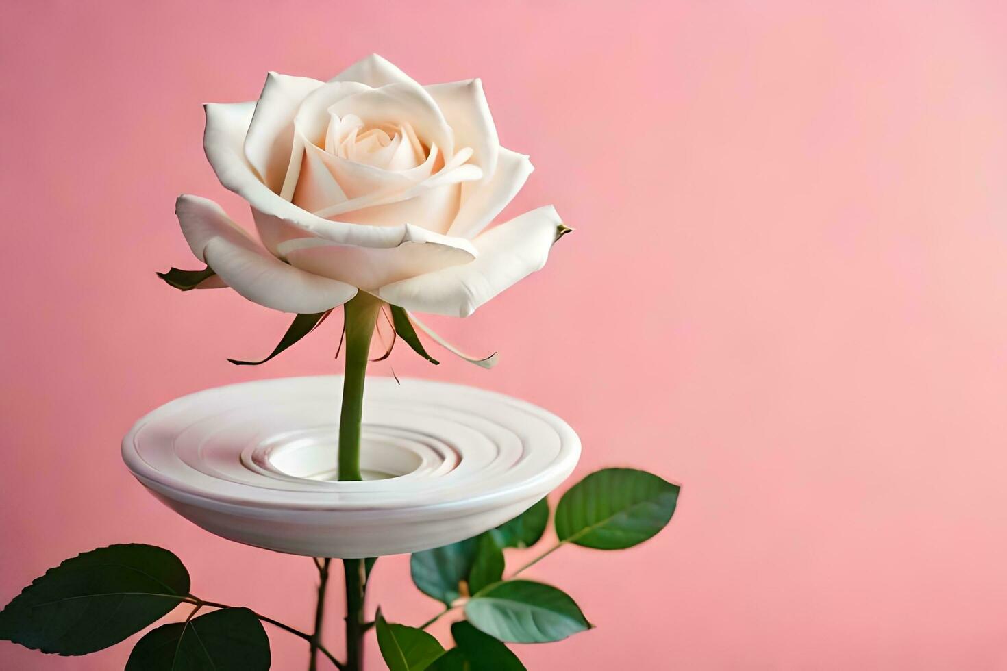 a white rose is sitting on top of a vase. AI-Generated photo