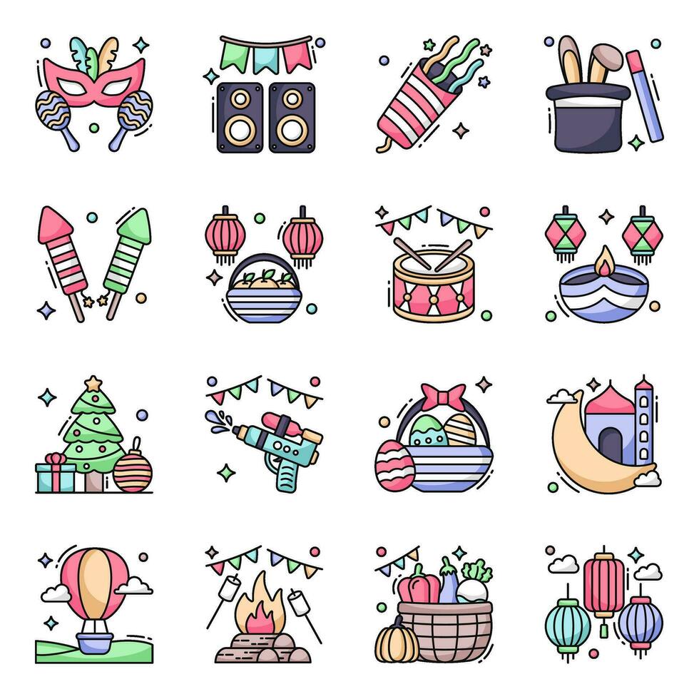 Pack of Festival Flat Icons vector