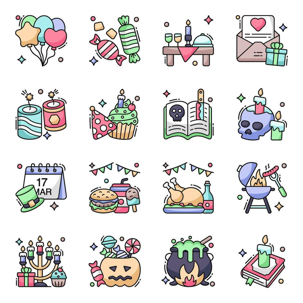 Pack of Festival and Party Flat Icons vector