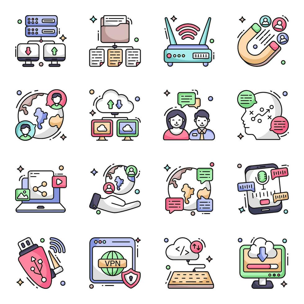 Pack of Network Flat Icons vector