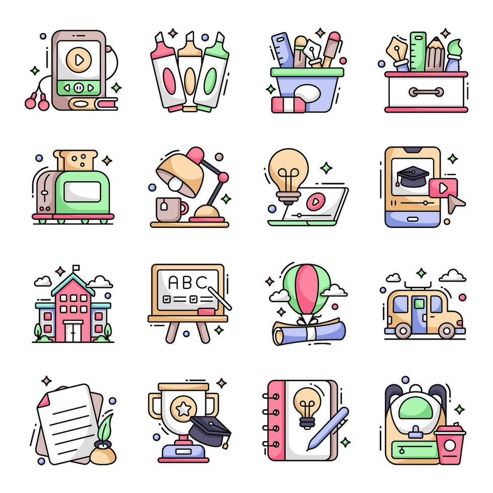 paquete de iconos planos de estudio vector