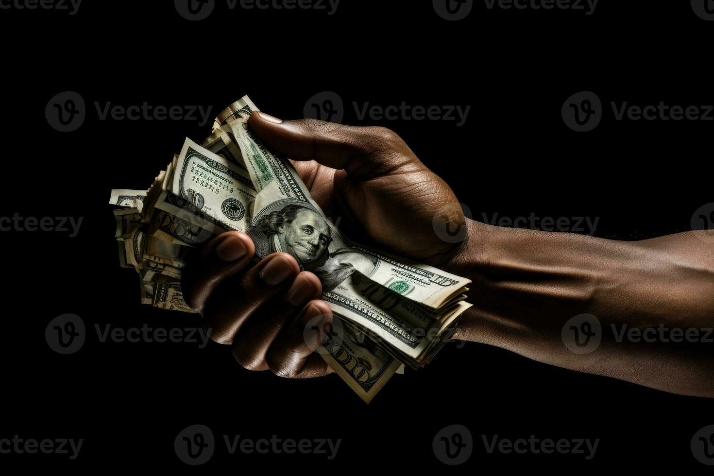 Businessman hands holding a lots of money as financial investor. Generative AI photo