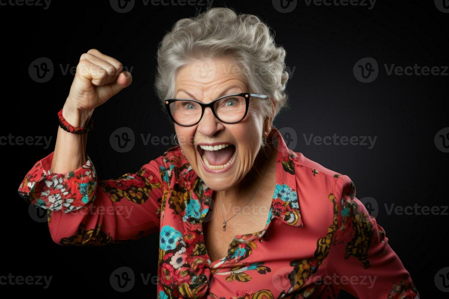 elder person showing OK approve or like signal with thumb raise up, generative Ai photo