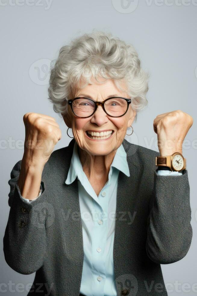 elder person showing OK approve or like signal with thumb raise up, generative Ai photo