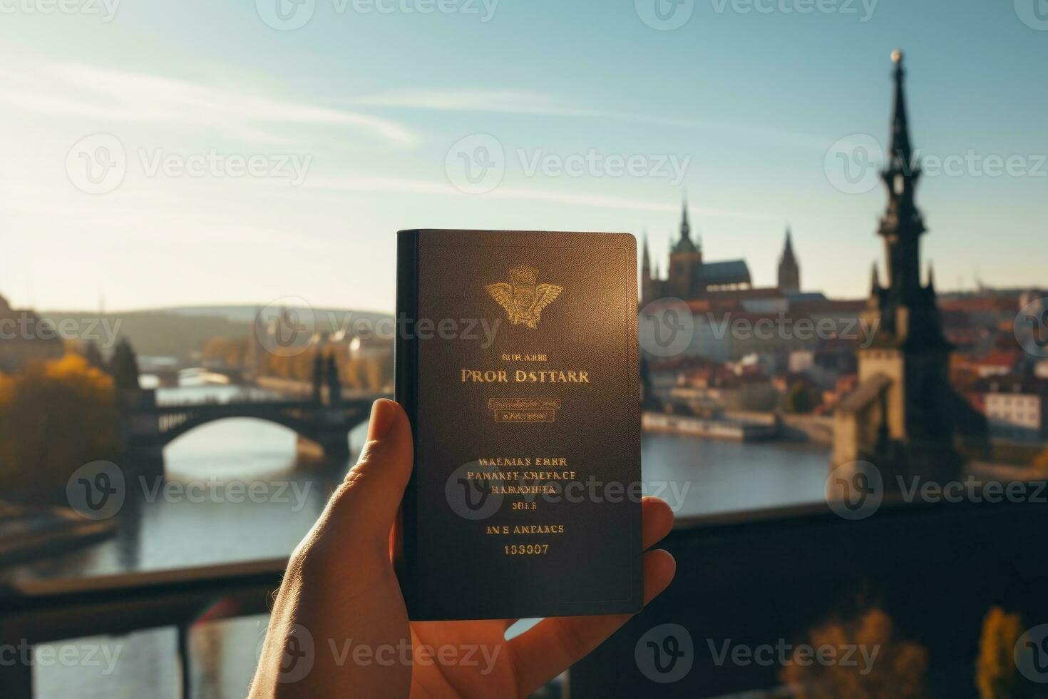 Hand holding passport against Nomad travel concept. Generative AI photo