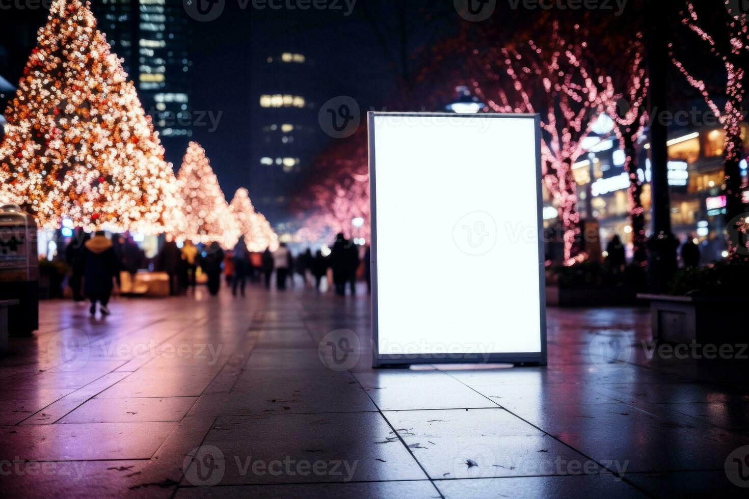 Menu boards in Christmas shopping mall center sign mockup. Generative AI. photo