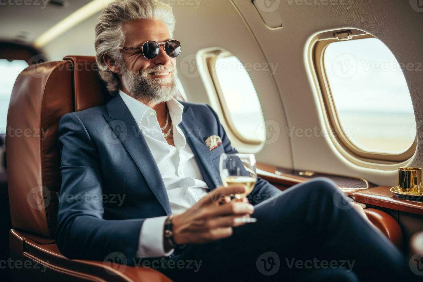 Businessman sitting in his private jet, AI Generative photo