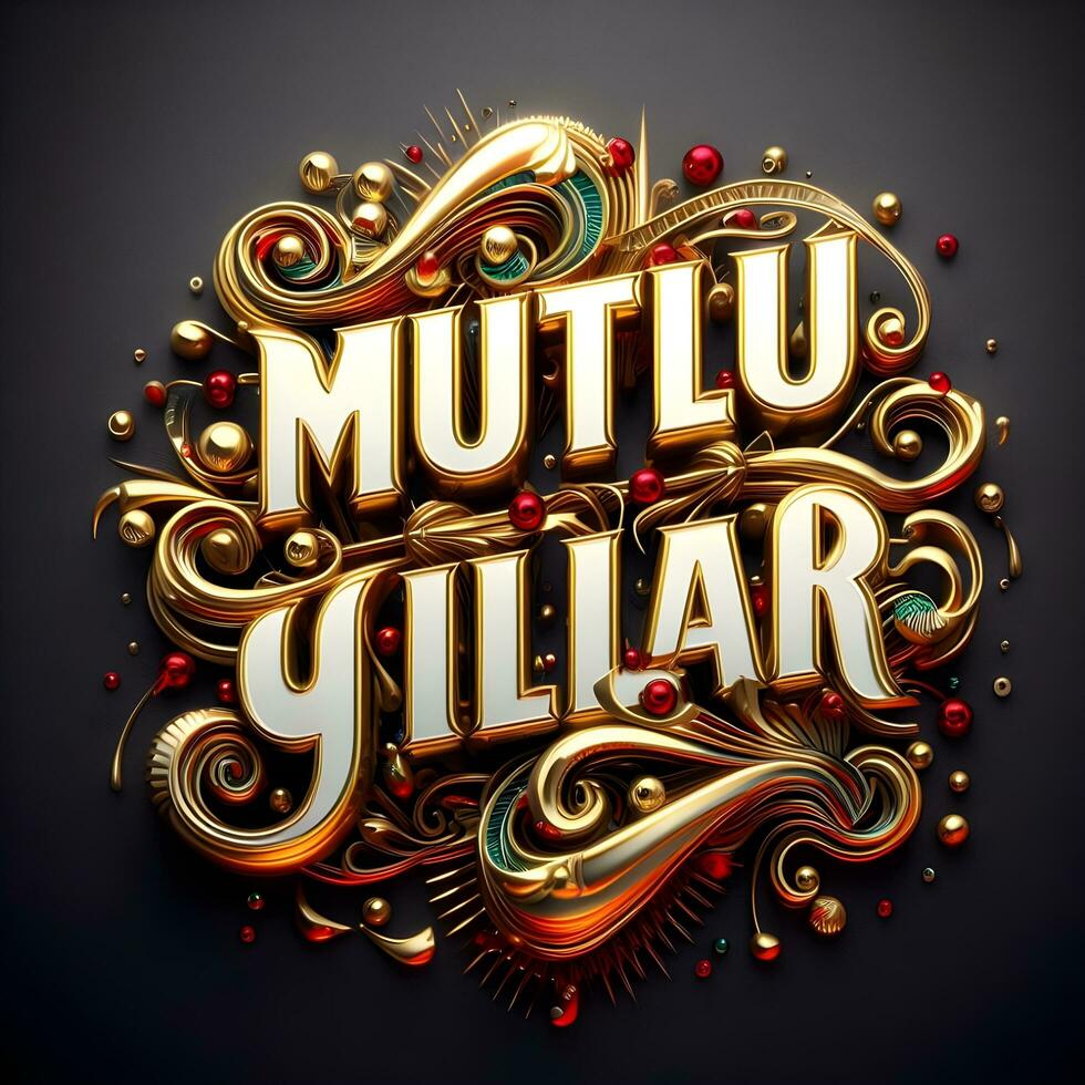 Shiny and gold colored Mutlu Yillar text illustration as Turkish, generative ai. As English this means that happy new year. photo