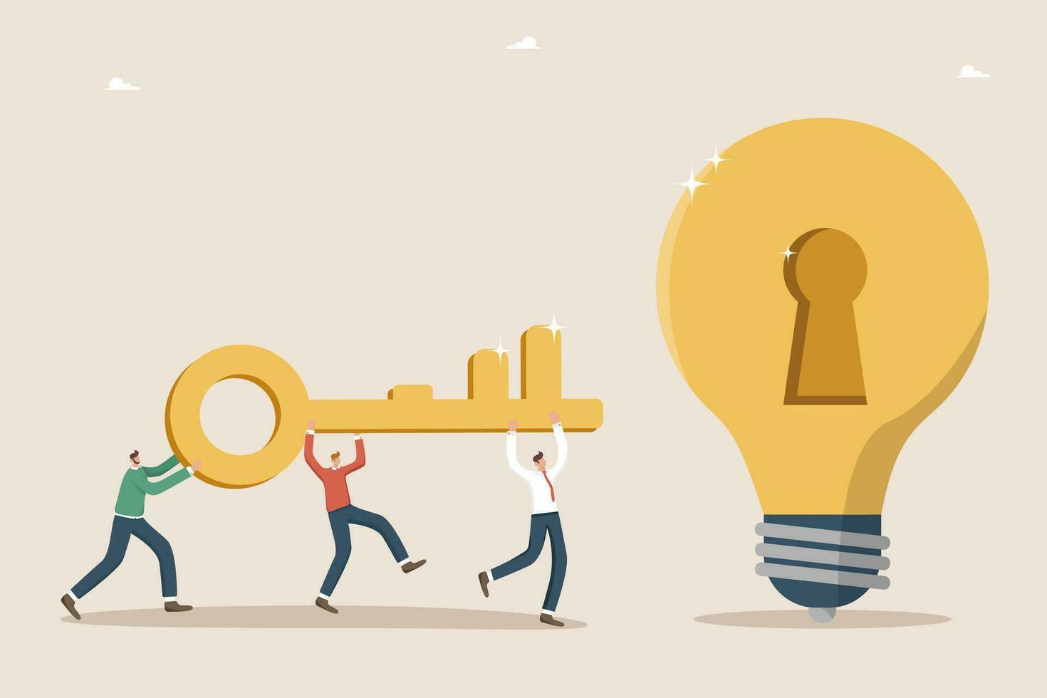 Men carry key to light bulb vector