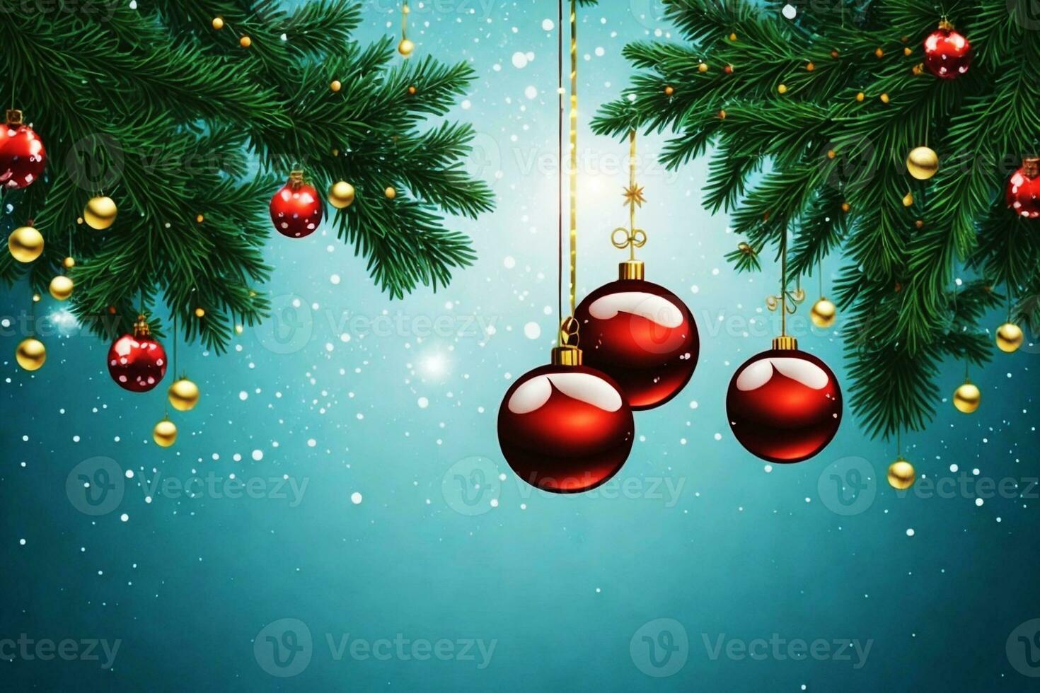 Christmas and New Year background with red balls and fir tree branches. photo