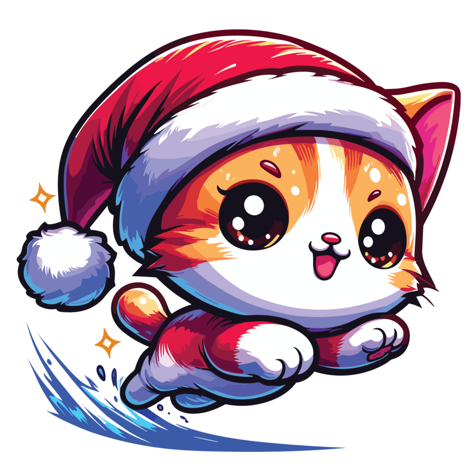 Beatutiful Cat Wearing Santa Hat - Ai Generative png