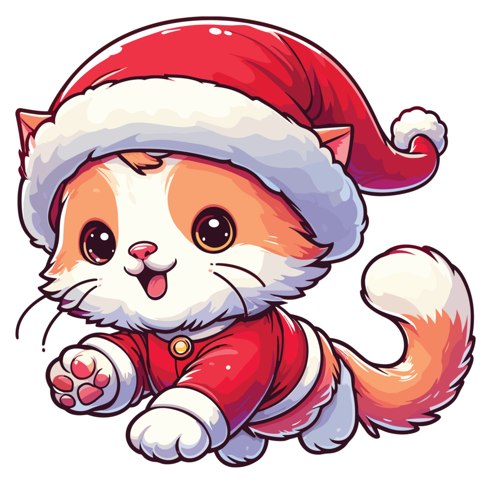 Beatutiful Cat Wearing Santa Hat - Ai Generative png