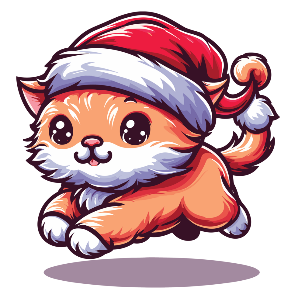 Beatutiful Cat Wearing Santa Hat - Ai Generative png