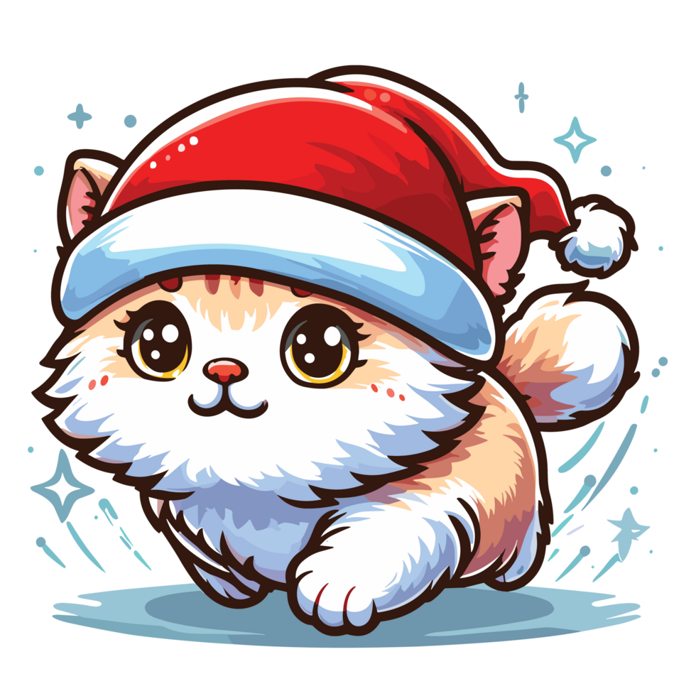 Beatutiful Cat Wearing Santa Hat - Ai Generative png