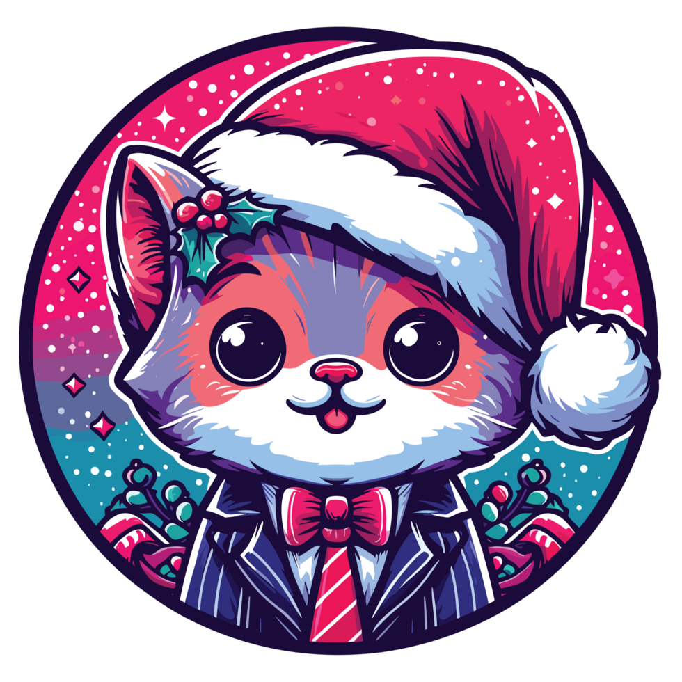 Beatutiful Cat Wearing Santa Hat - Ai Generative png