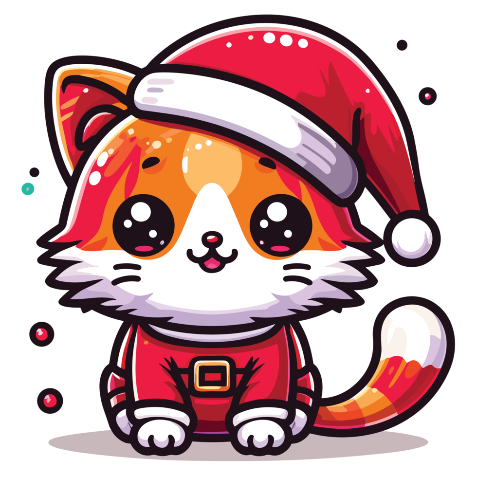 Beatutiful Cat Wearing Santa Hat - Ai Generative png