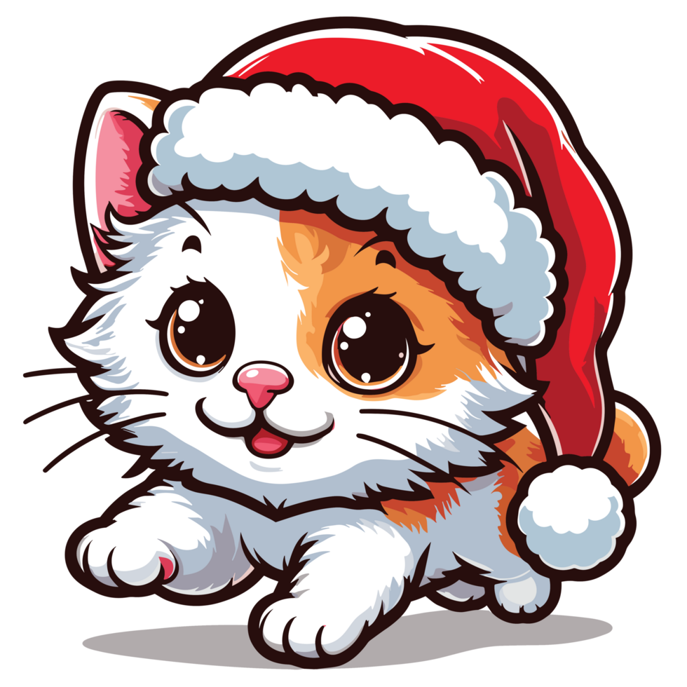 Beatutiful Cat Wearing Santa Hat - Ai Generative png