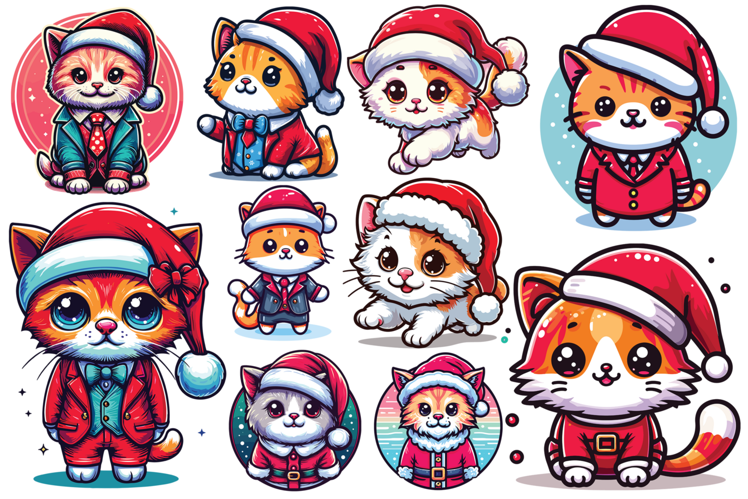 Beatutiful Cat Wearing Santa Hat - Ai Generative png