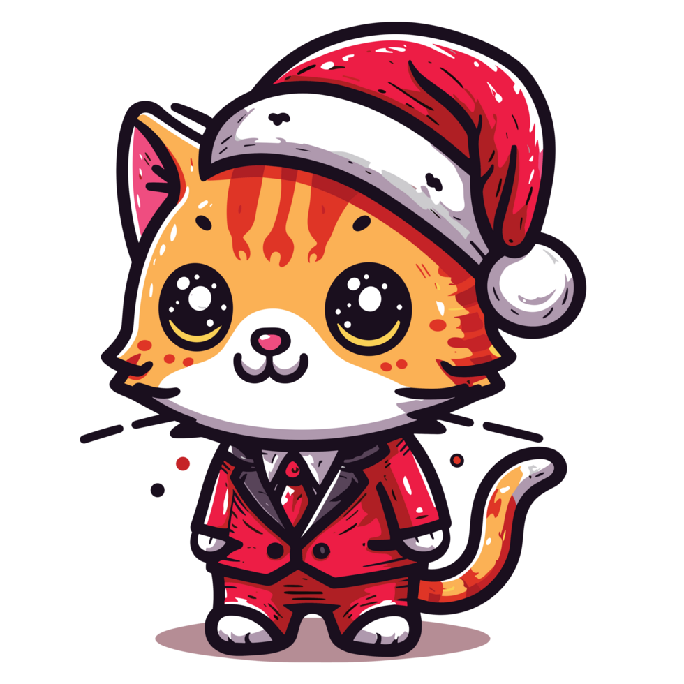 Beatutiful Cat Wearing Santa Hat - Ai Generative png
