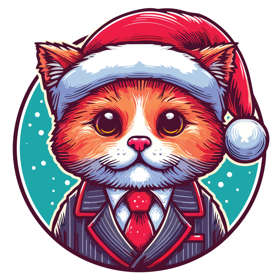 Beatutiful Cat Wearing Santa Hat - Ai Generative png