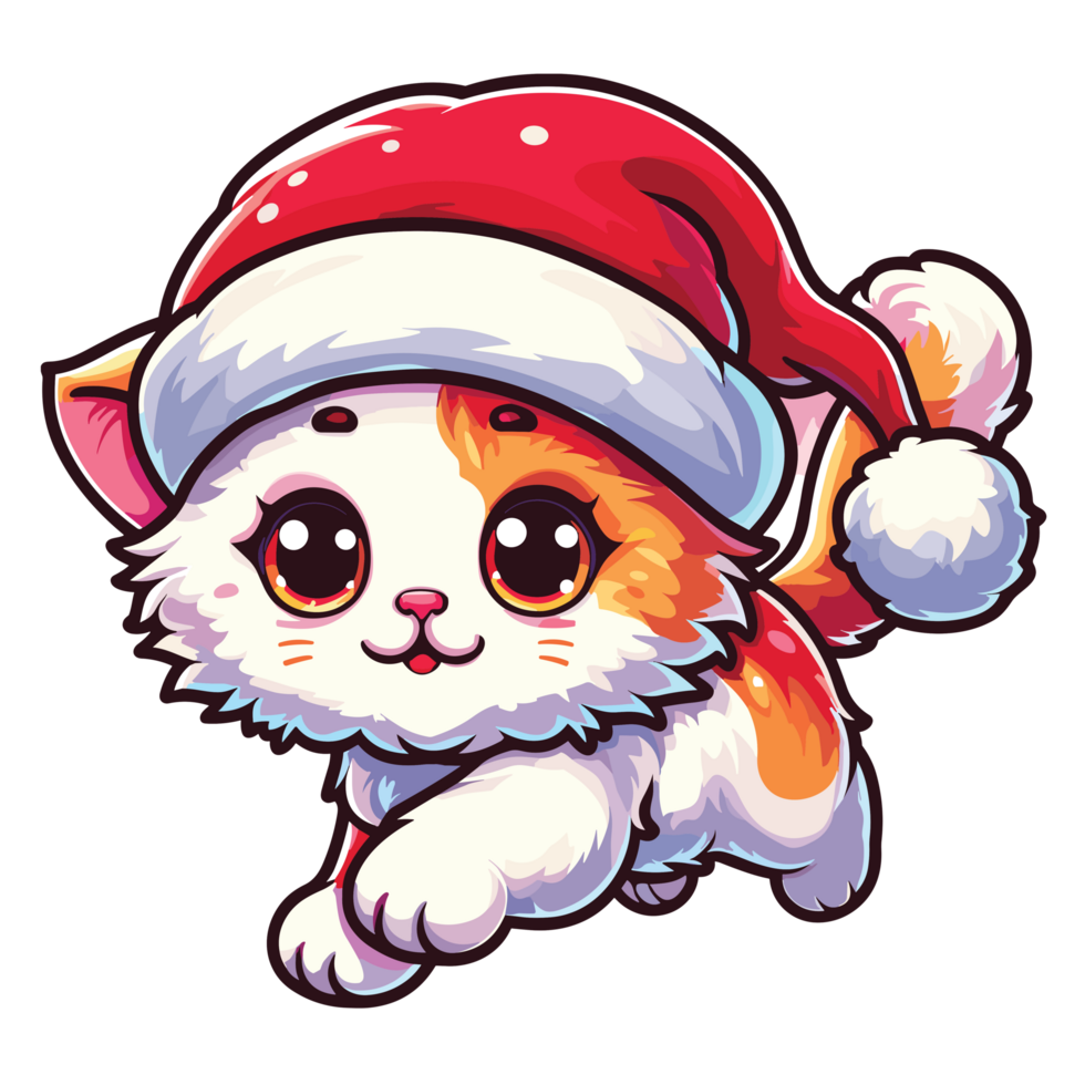 Beatutiful Cat Wearing Santa Hat - Ai Generative png