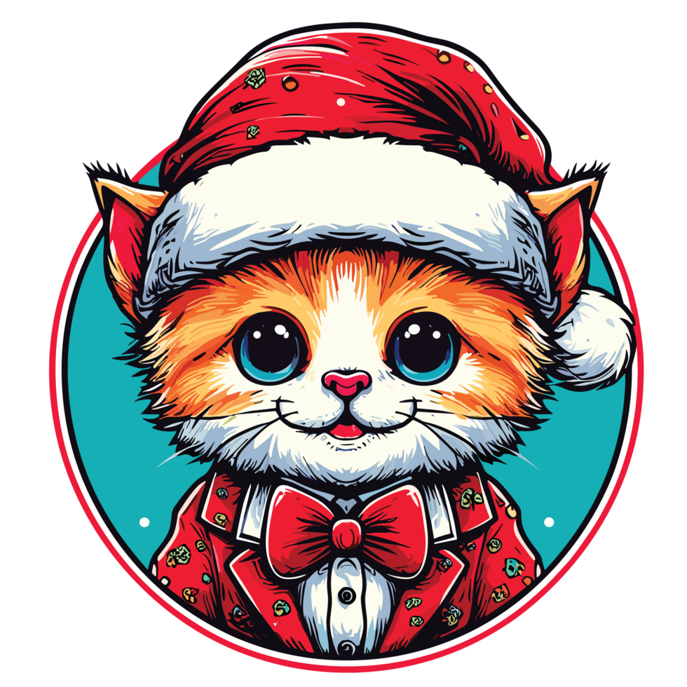 Beatutiful Cat Wearing Santa Hat - Ai Generative png