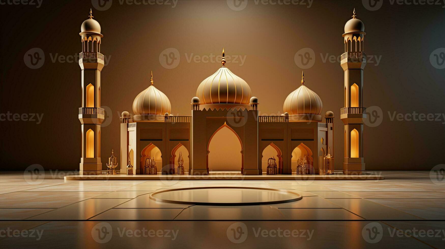 podium background in Ramadan holiday minimalism style . oriental arabic design . ai generated photo