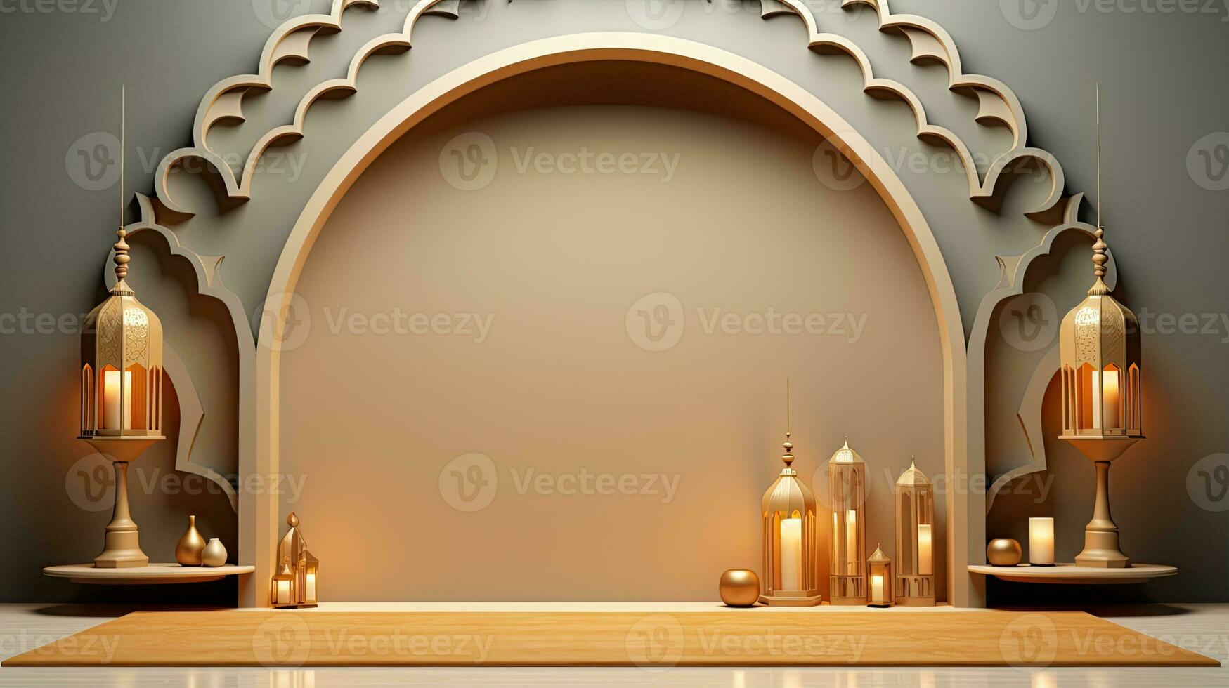 podium background in Ramadan holiday minimalism style . oriental arabic design with shades of pastel colors. ai generated photo