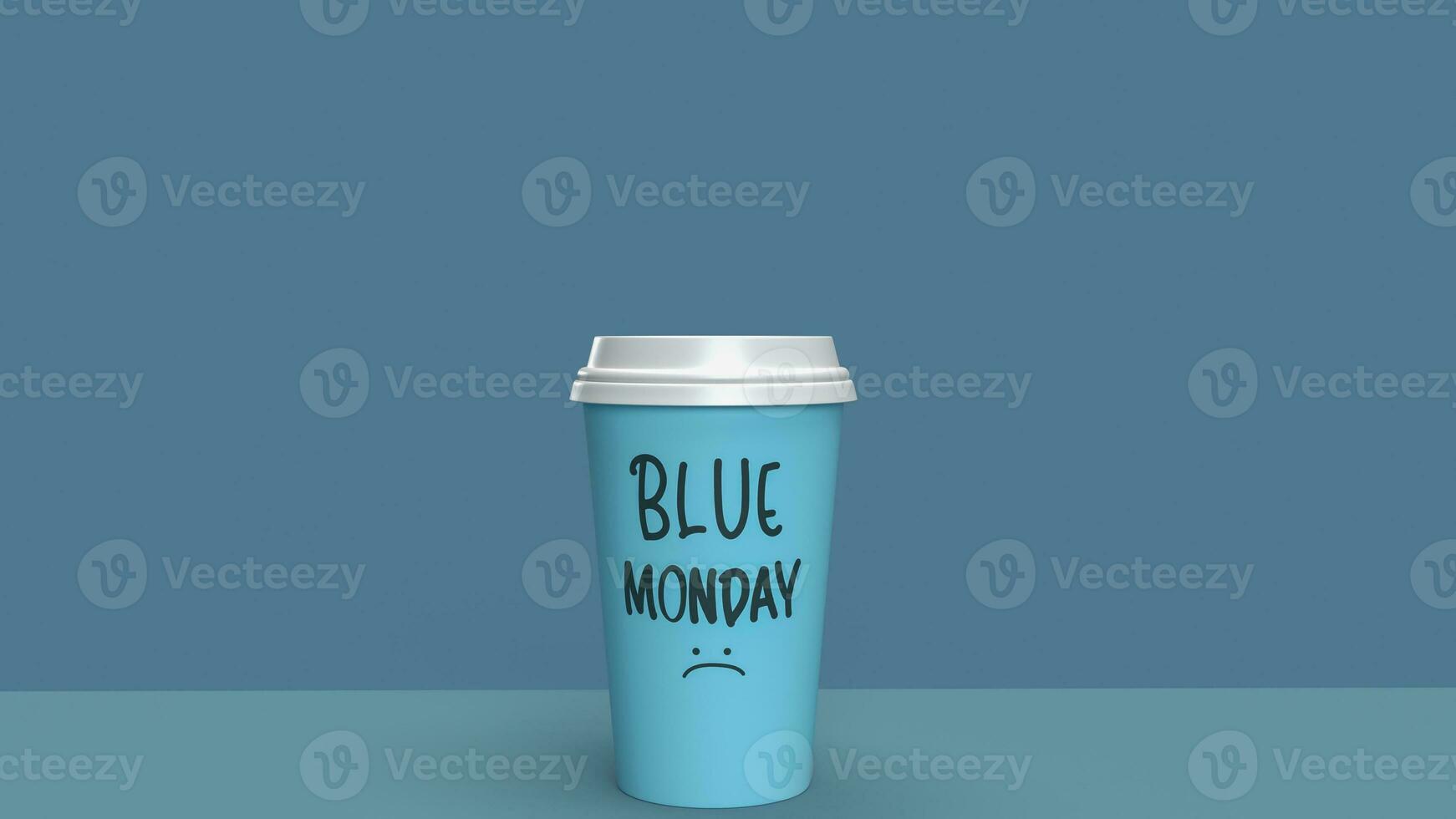 el taza en mesa para azul lunes concepto 3d representación foto